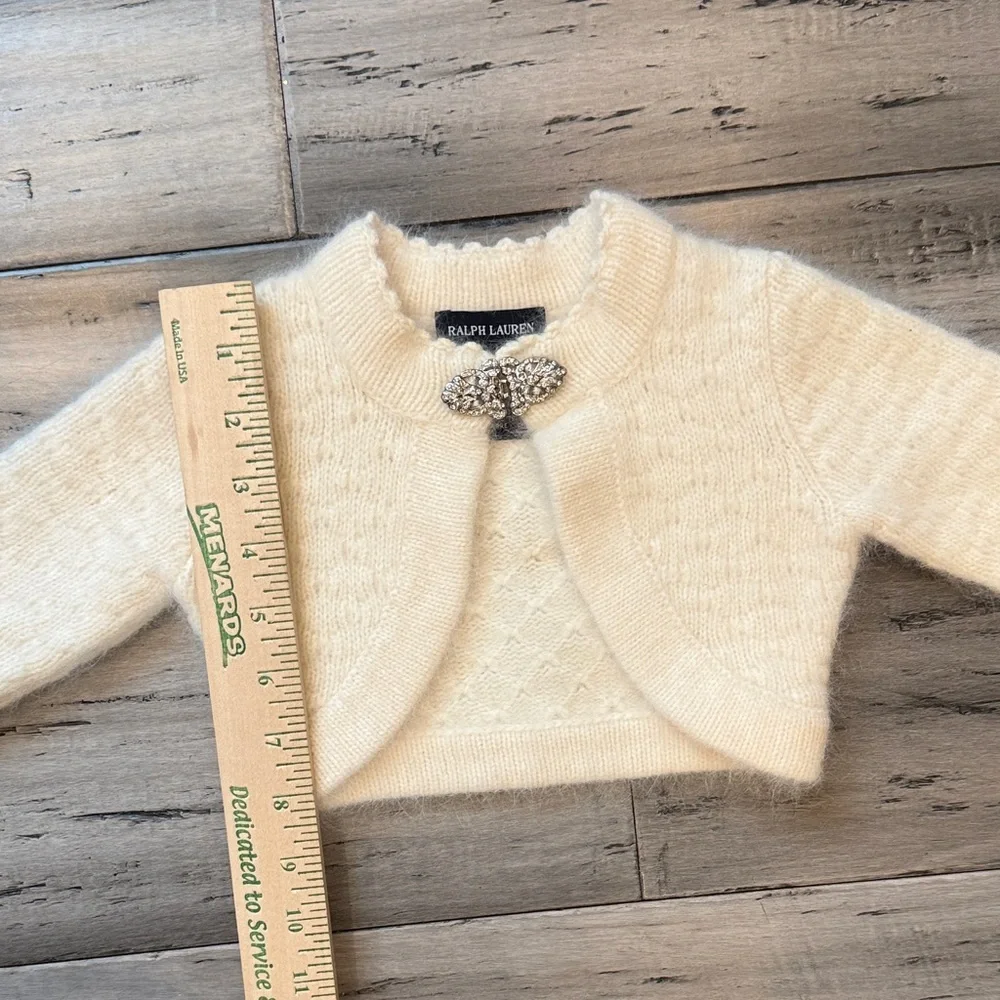 NWOT Ralph Lauren Cream Infant Knit Bolero with Jeweled Pin